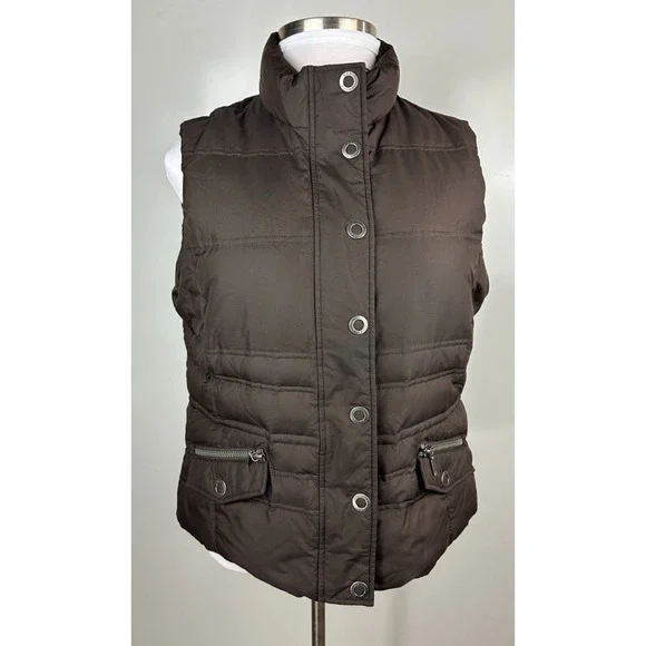 Eddie Bauer Goose Down Puffer Vest Women's XL Brown Quilted Snap Zip Pockets - Picture 2 of 8